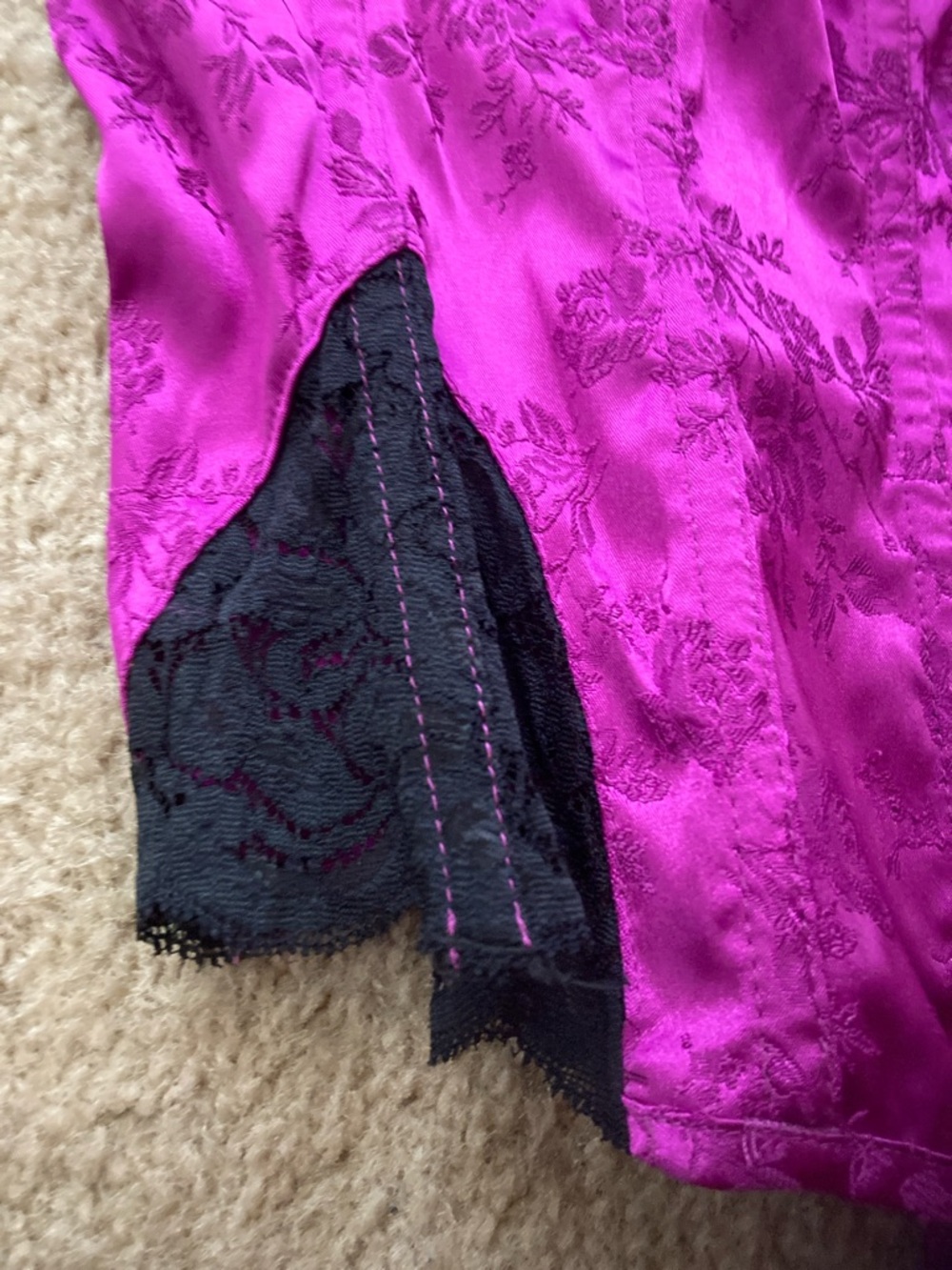 Fuchsia Satin Lace Bustier Top with matching Thong - Picture 2 of 11
